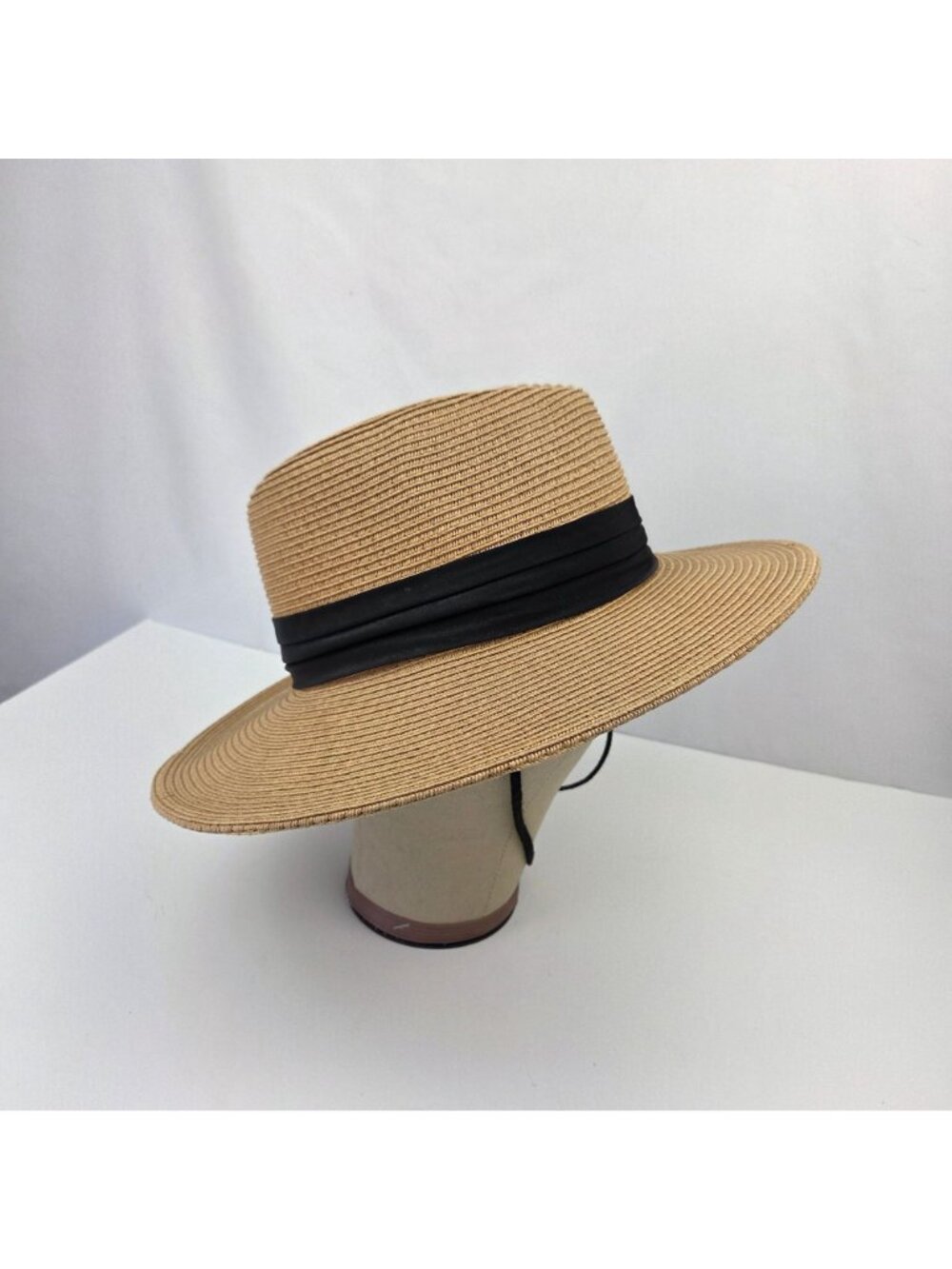 Furtalk Straw Panama Hat With Black Band & Adjustable Chin Strap & Head Band M/L - Picture 5 of 14
